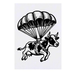 'Parachute Cow' Temporary Tattoo - Water Resistant, Skin-Safe, Non-Toxic Transfer (TO00075755)