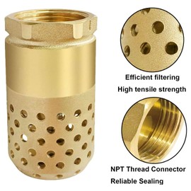 Brass Foot Valve 3/4 inch NPT Heavy Duty Spring Mesh Check Valve Female Connection One Way Foot Valve Backflow Preventer with Holes Strainer Filter for Well Jet Pumps Foot Valv (3/4'' NPT)