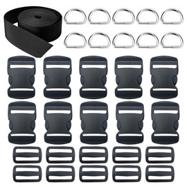 HUAZIZ Pack of 10 Buckles for 38 mm Webbing, Adjustable Side Release Plastic Buckles, 10 Pieces Metal D Ring Buckle 38 mm for Paracord Bracelets Dog Collar Backpacks Black, black, m
