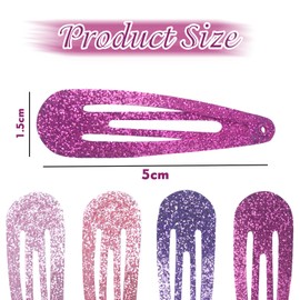 NICECONE 16 Pcs Glitter Hair Snap Clips for Girls Women - 5cm Metal Hair Clips with Glitter in Pink, Purple, Fuchsia, Watermelon - Sparkly Hair Barrettes for Kids, Toddlers, Party