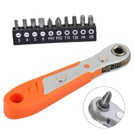 HOMEJOY Ratchet Wrench Magnetic 1/4 Inch Ratchet Reversible Screwdriver Set with 10 Pieces Various Screwdriver Bits Angle Screwdriver for Home Garage Construction Workers Road Bike Motorcycle