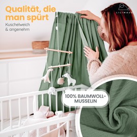 lilimaus Bed Canopy Baby Bed [Green] - Canopy Baby Bed Made of 100% Cotton Muslin Handmade - Bed Canopy Girls and Boys - Canopy Bed Curtains as Children's Room & Baby Room Decoration - Baby Bed