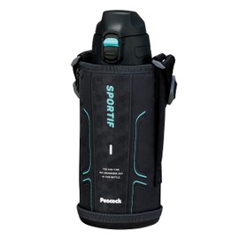 The-peacock AJC-F82B Peacock Water Bottle, 28.7 fl oz (800 ml), Cold Insulation, Vacuum Insulated, One-touch, Direct Drinking, Pouch Included, Washable, Stainless Steel Bottle, Black