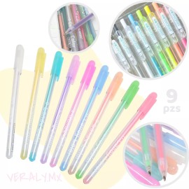 Veraly Set Plumas Gel 9 Piezas Colores Pastel Papeleria + Regalo
