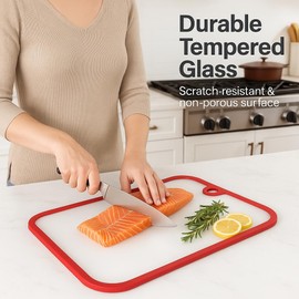 Glass cutting board,non toxic cutting boards for kitchen, clear chopping board for countertop,non-slip,dishwasher safe,no scratches,11.8x7.8,1pcs.