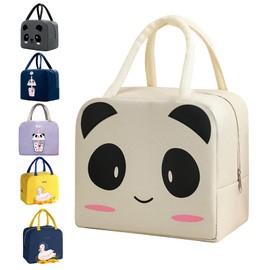Plinrax Lunch Bag, Cute Panda Insulated Kid Lunch Bag, Waterproof Portable Lunch Box Bag, for Women, Men, Kids and Students Travel Work Picnic Outdoor Beach Office and School (White)