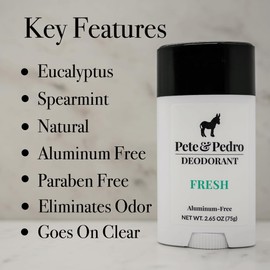 Pete & Pedro FRESH DEODORANT | Natural, Aluminum-Free Deodorant - Eucalyptus & Spearmint Scent For Men & Women | Odor-Control, Sweat Protection | Paraben Free, Vegan | As Seen On Shark Tank 2.65 oz.