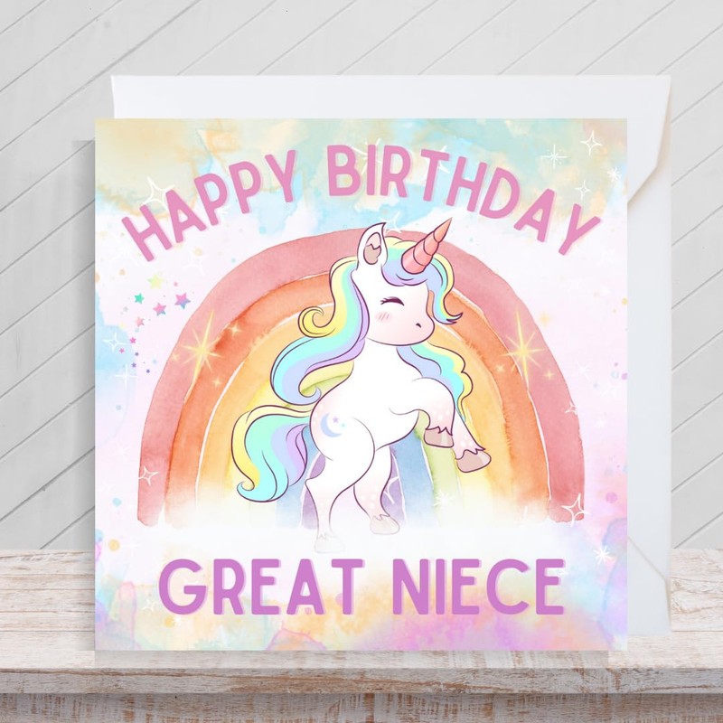 Second Ave Cute Pink Unicorn Great Niece Square Birthday Greeting