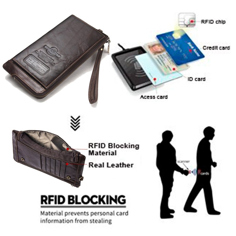 Contacts Frauen Echtes Leder RFID Blocking Card Münzhalter Kupplung Brieftasche