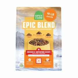 Open Farm, Epic Blend High Protein Dry Dog Food, Probiotic Coated & Bone Broth Infused Kibble with Air Dried Meat & Organs, Minimally Processed & Nutrient Dense, Chicken & Superfood Recipe, 18lb Bag