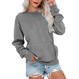 Ovanviso Womens Long Sleeve Sweatshirt Casual Crewneck Cute Pullover Tops Lightweight Sweatshirt with Pocket 2025 A Grey