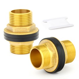 ERGAOBOY 2Pcs Brass Bulkhead Water Tank Connector, 3/4" BSP Male Theaded Fitting with 2 Rubber Rings for Rain Barrels, Aquariums, Tubs