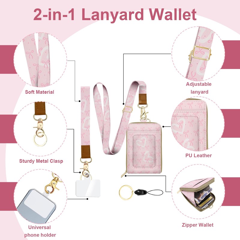 LAOTANGJIA ID Badge Holder with Lanyard Leather with 1 Zip