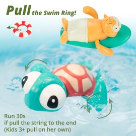 DUCKBOXX XX Pull-String Wind-up Swimming Beach Buddy Turtle & Beaver Bath Toys for Kids (2pcs)