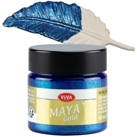 Viva Decor Maya Gold (Blue) 1.52 Fl Oz - Shiny metallic acrylic paint for creative works on wood, glass, and porcelain. Impact-resistant, smudge-proof, and weatherproof for long-lasting results
