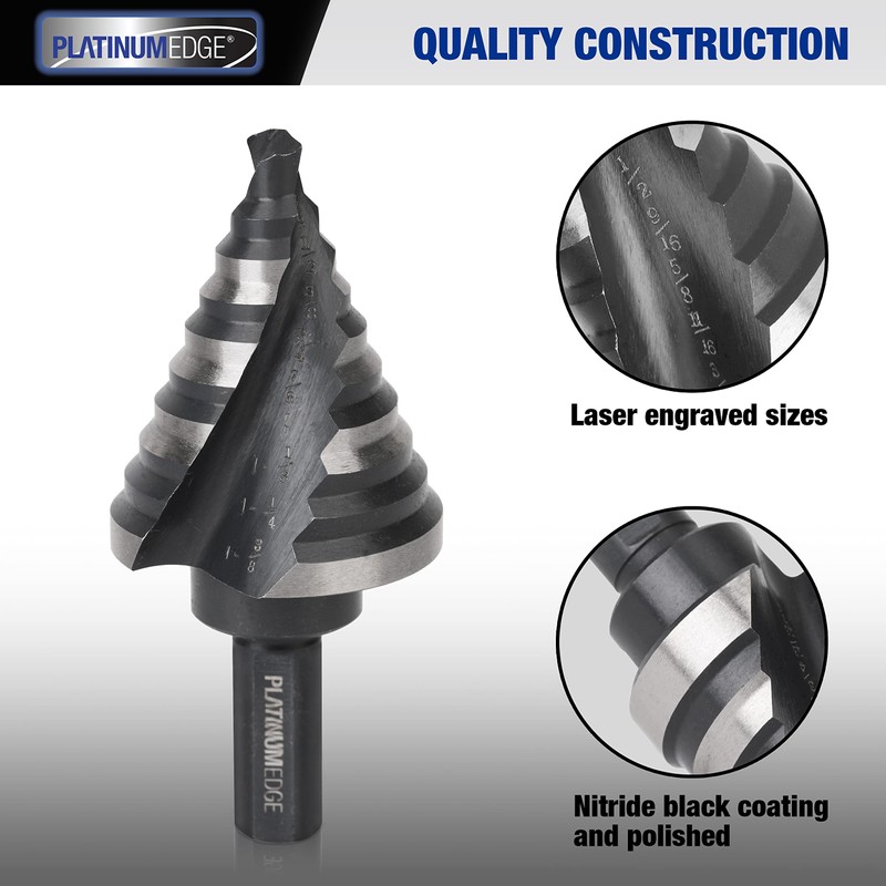 PLATINUMEDGE Step Drill Bits Set, 5 Pcs High Speed Steel