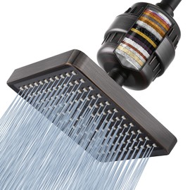 Voolan Filtered Shower Head - 20 Stage Luxury Rain Shower Filter For Hard Water for Remove Chlorine and Harmful Substances - 6" Square High Pressure Rainfall Showerhead (Oil Rubbed Bronze)