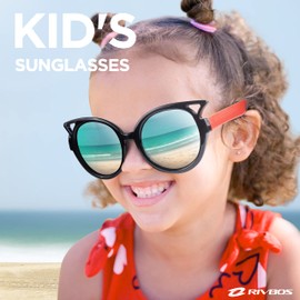 RIVBOS Kids Sunglasses for Girls Boys with Strap Polarized UV Protection Flexible Rubber Shades RBK002-2 black red