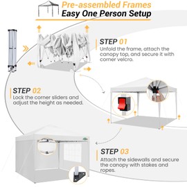 COBIZI 10x10 Pop Up Canopy Tent with Removable Sidewalls, Waterproof Portable Easy Up Canopy with Carry Bag, Instant Outdoor Shelter Tents for Parties, Events, Backyard Gatherings, Weddings, White