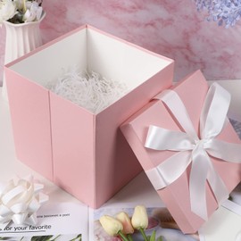 RUSPEPA Medium Birthday Gift Box with Lids, Ribbon and Tissue Paper, Collapsible Gift Box - 1 Pcs, 25.4 x 25.4 x 25.4 cm, Pink