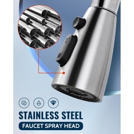 Kitchen Faucet Head Replacement:Stainless Steel Spray Head,3 Modes Pull Out Spray Nozzle with 9 Adapters for Kitchen Sink Faucet,Compatible with Moen Kohler Delta Kitchen Faucets G1/2,Brushed Nickel