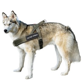 No Pull Dog Harness with Two Patches, Heavy Duty Adjustable Reflective Escape Proof Dog Harness, Easy for Training Walking Vest Harness for Large Size Dog(Army Green,L)