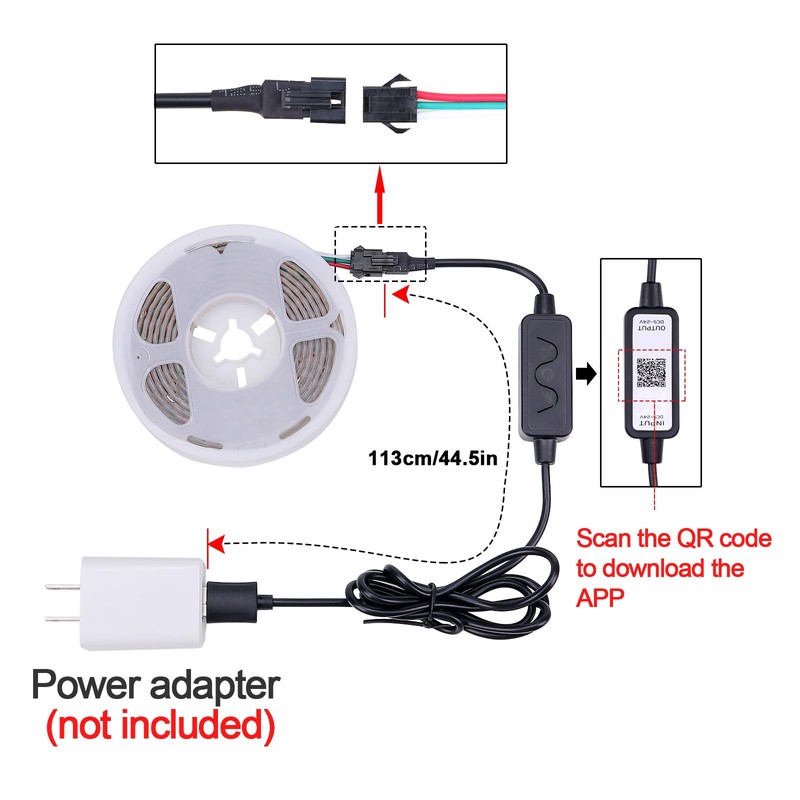 GOMING DC 5V WS2812B 6.6ft(2M) Individually Addressable COB LED Strip