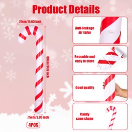 4pcs Inflatable Candy Canes, 34.6 Inch Christmas Jumbo Candy Canes Decorations Large Candy Cane Balloons Pool Floats for Indoor Outdoor Xmas Decors (Style 2)