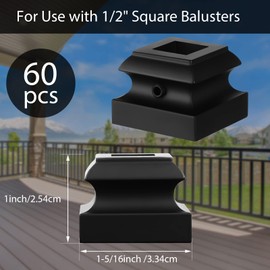 Dunzy Iron Baluster Shoes Stair Flat Shoe with Screw for 1/2 Inch Staircase Balusters Metal Spindle Railing, Black (60 Pcs)