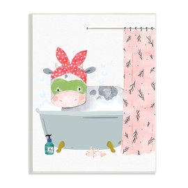 Stupell Industries Children's Farm Cow Bath Tub Bunny Slippers Bathroom, Wall Plaque, White