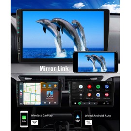 UNITOPSCI 9 Inch Double Din Android Car Stereo with Wireless Apple CarPlay, Android Auto Bluetooth Radio GPS Navigation Head Unit Touch Screen Mirror Link 2G+32G/WiFi/FM/USB/SWC/DVR + Backup Camera