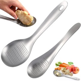 2Pcs Stainless Steel Garlic Grinders Ginger Grater Grinder Zester Spoons Fruit Vegetable Grater Grinder Spoon for Kitchen (Silvery, One Size)