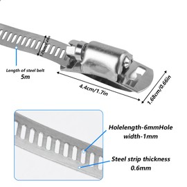 304 Stainless Steel Hose Clamp Assortment Kit DIY, Cut-To-Fit 12 FT Metal Strap+10pcs Stronger Fasteners,Large Adjustable Worm Gear Band Hose Clamps Screw Clamps Duct Pipe Metal Clamp Strapping