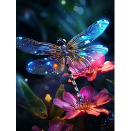 SKRYUIE 5D Diamond Painting Kits Dragonfly for Adults Full Round Drill, DIY Paint with Diamond Art Kits for Adults Crystal Cross Stitch Art Craft Wall Office Decor 12x16 inch / 30x40 cm B2130