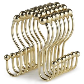 Goowin Shower Curtain Hooks, 12 Pcs Shower Curtain Rings, Stainless Steel Roller Rust-Resistant Balance Sliding Anti-Drop Double Shower Hooks for Curtain Bathroom Shower Curtains (Gold)