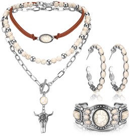 Inbagi 3 Pcs Boho Western Jewelry for Women Turquoise Jewelry Set Vintage Earrings Bracelet Western Bohemian Necklace for Women Cowboy Cowgirls (Retro)