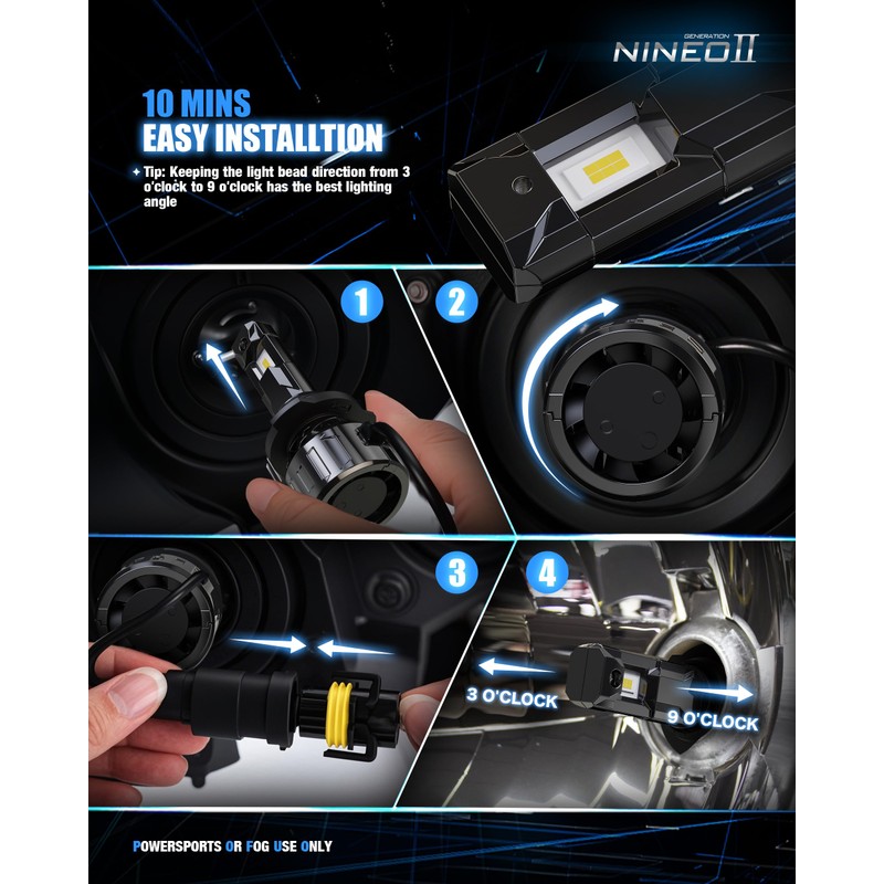 NINEO 9012 Bulbs, 9012 Fog Lights, [2025 Upgrade] 600% Brighter