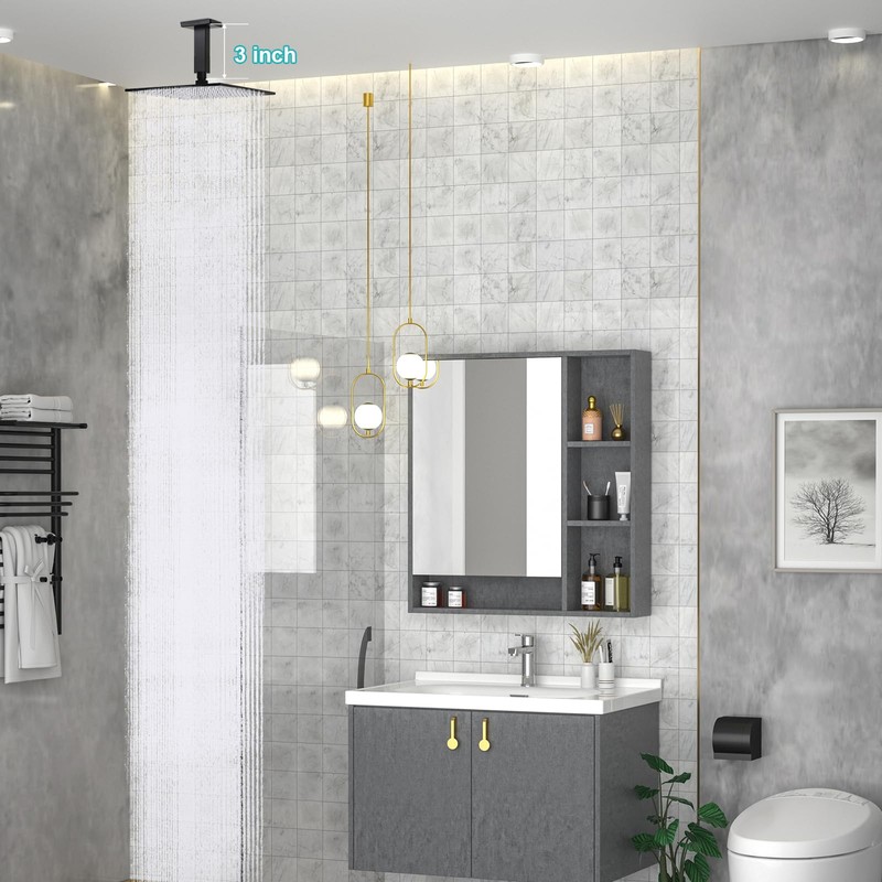 Enga Brass 3 Inches Square Shower Arm with Flange, Ceiling