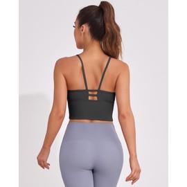 AngiMelo Longline Sport Bra for Women Camisole Workout Yoga Crop Top Strappy Padded Fitness Tank Shirts