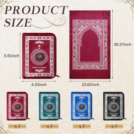 Mindsoft 4 Pcs Portable Travel Prayer Mat with Compass Islamic Waterproof Polyester Praying Rug with Pocket Sized Carry Bag for Muslim Ramada Eid Gifts (60 cm x 100 Cm)