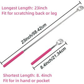 WOVTE Back Scratcher, Bear Claw Telescopic Back Scratcher Stainless Steel Back Massager, Back Scratcher for Men Women Gifts for Men Stocking Stuffers for Men Women Mens Gifts(Pink)