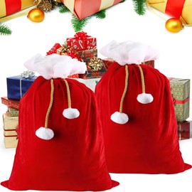 YUEMING 2Pcs Christmas Santa Sack Stocking Large Santa Sack with Drawstring, Velvet Santa bag for Filling, Christmas Bag Gift Bag for Santa Claus Costume and X-Mas Decoration