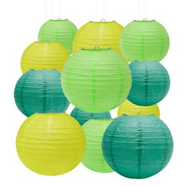 ZUDKSUY 12 Green Party Paper Lanterns 6"/8"/10"/12" (Each 3 pcs) Party Decorations Green Lanterns Hanging Paper Lanterns Indoor Outdoor Football Theme Birthday Baby Party Graduation Ceremony Wedding