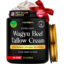 Tallow de ternera no grasa para piel y cabello, 5 onzas de manteca de karit, vitamina E, niacinamida, sarga de carne alimentada con pasto batido para 