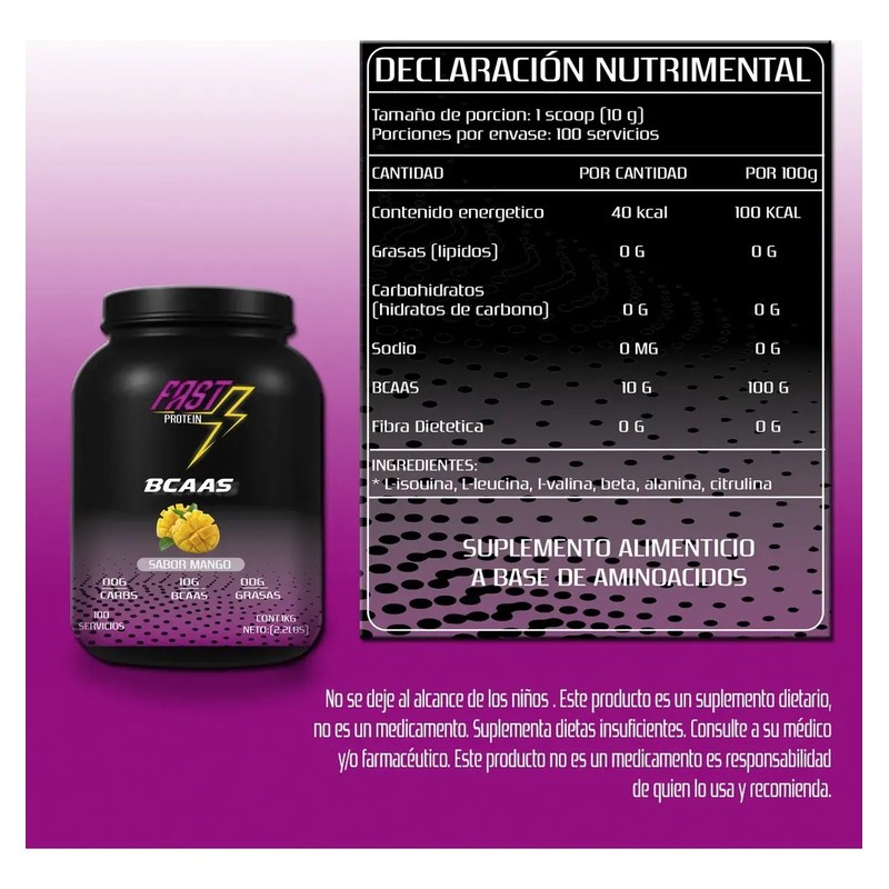 Aminoácidos Bcaas Fast Protein 1 Kg Sabores 100 Servicios