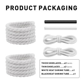 UamGlsob 5/8''(15mm) Thick Rope Shoe Laces for Sneaker, Round Cotton Chunky Shoelaces Replacement Strings for Sneakers (White, 54''/140cm)
