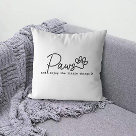 KEUSPI Positive Dog Saying Enjoy The Little Things Decor Decorative Pillowcase Throw Pillow Cover 18x18 Inch,Motivational Quote Decoration Pillow Cover for Couch Sofa Chair,Dog Lover Gifts