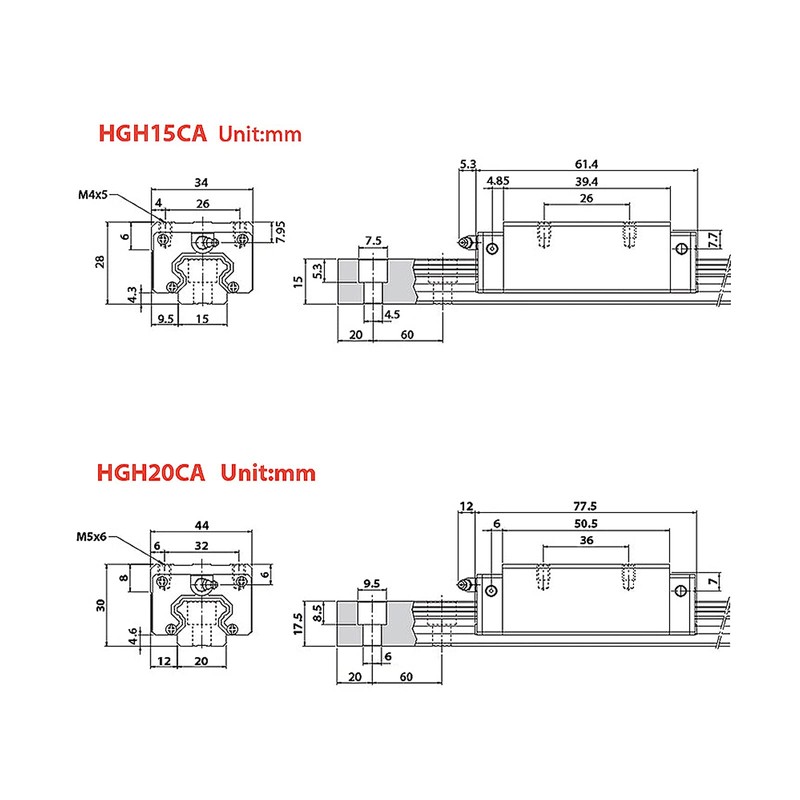 CNCMANS 1 x HGH20CA sliding block linear block slider block