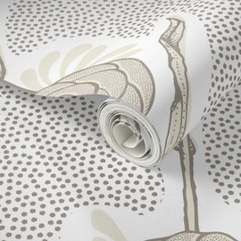 Peel & Stick Wallpaper Swatch - Neutral Botanical Peony White Flower Nature Vines Custom Removable Wallpaper by Spoonflower