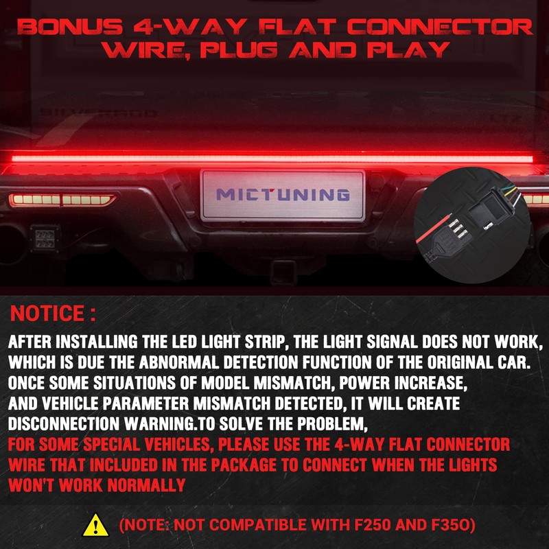 MICTUNING 60 inch Aluminum Frame Triple Tailgate Light Bar 1200